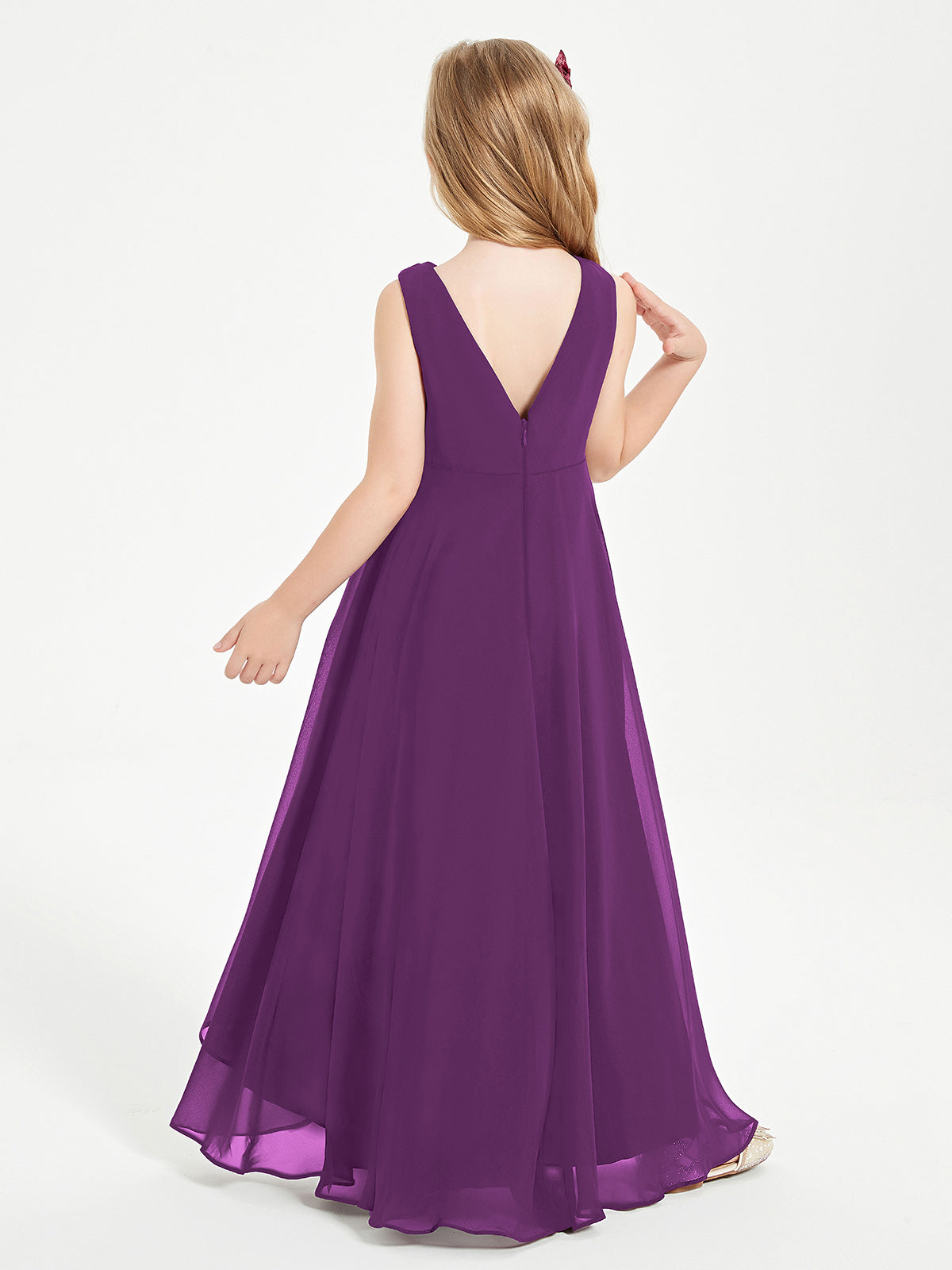 Modern Asymmetrical Cowl Neck Junior Bridesmaid Dresses Grape
